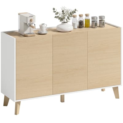 HOMCOM Buffetkast - Spaanplaat, MDF - 120 x 35 x 73,5 cm - Natuurlijke houtnerf en wit