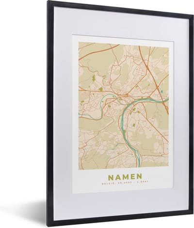 Fotolijst incl. Poster - Kaart - Plattegrond - Stadskaart - België - Namen - 30x40 cm - Posterlijst