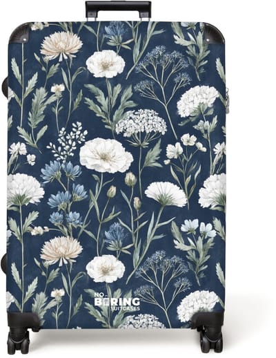 NoBoringSuitcases.com® - Koffer groot - Reiskoffer lichtgewicht - Bloemen patroon blauw - Rolkoffer met 4 wielen - Grote trolley XL - 98 liter bagage