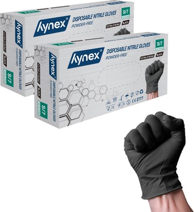 Hynex Nitril Wegwerphandschoenen – Maat S – Zwart – Set van 2 x 100 Stuks (200 stuks) – 5 Gram – Poedervrij & Latexvrij – Voor Zorg, Horeca & Schoonmaak