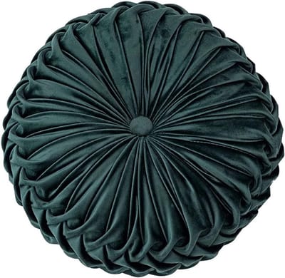 Rond fluwelen kussen handgemaakt decoratief sierkussen voor bank bed slaapkamer 13,7 inch donkergroen