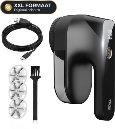 ZAUER™ Premium Elektrische Pluizenverwijderaar met Display – Oplaadbaar via USB-C – Draadloze Ontpluizer voor Kleding, Truien & Meubels (incl. Reservemesjes)