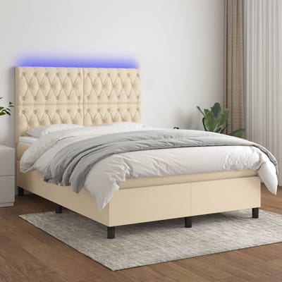 vidaXL - Boxspring - met - matras - en - LED - stof - crèmekleurig - 140x190 - cm