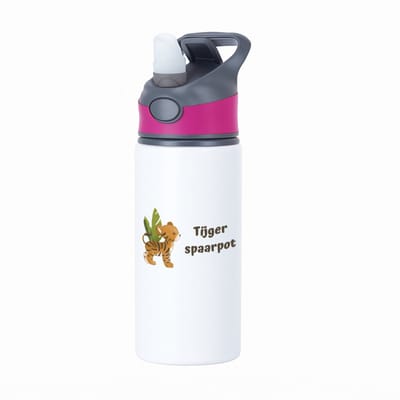 Hacebo® - Tijger spaarpot waterfles met rietje roze - Tijger - dieren liefhebbers - leuke cadeau voor iemand die van houdt van tijgers - verjaardagscadeau - kado - gift - water fles - 650ML