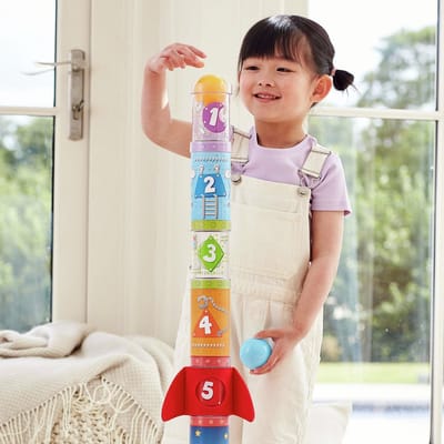 Hape Raket Stapeltoren met Ventilator - Lucht Stapelspel voor Kinderen vanaf 3 Jaar - 25 Onderdelen