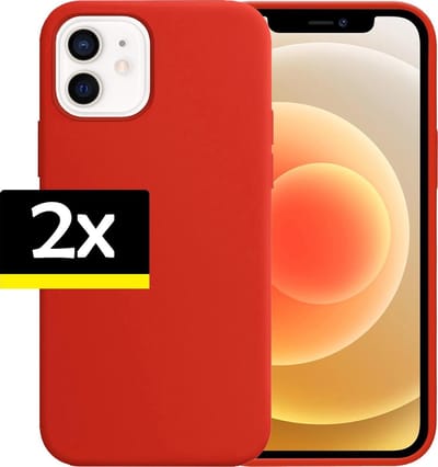 Hoesje - 2 Stuks - Geschikt voor Apple iPhone 12 - Sterk & Shockproof - Case Siliconen - Back Cover - Telefoon Hoes - Telefoonhoesjes - Rood
