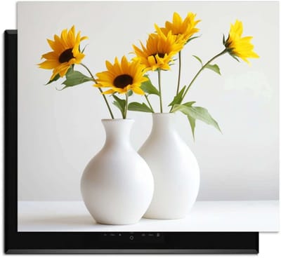 KitchenArt - Serene Sunflowers - Inductie Beschermer - 52x35 cm - Kookplaat Beschermer - Luxe Afdekplaat Inductieplaat - Anti-slip & Oprolbaar - Beschermmat Inductiekookplaat