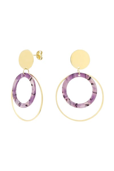 Oorbellen double round - Goud / paars - dames - kerst
