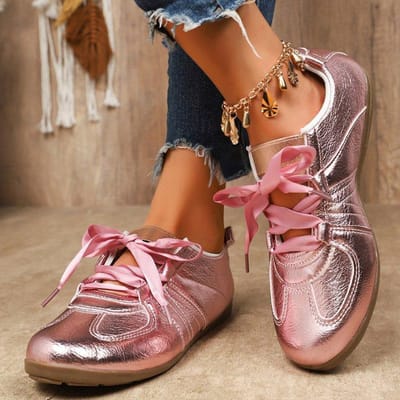 Mode Gouden Zilveren Dames Platte Sneakers Lichtgewicht Zachte Zool Schoenen Vrouw Comfortabel Antislip Roze Schoenen Grote Maten Sneakers 36 brown