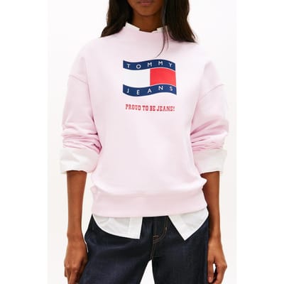 Tommy Hilfiger Boxy Wavy Flag Crew Pearly Pink Größe: XS | Pullover Outlet | Damen | Rosa