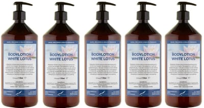 Bodylotion White Lotus 1 Liter - met gratis pomp - set van 5 stuks - Voordeelverpakking