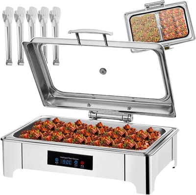 Elektrische Voedselwarmer - Buffetwarmer Serveerschaal - Eten Warm Houden - Instelbare Temperatuur - 135 Liter Inhoud - Zilver