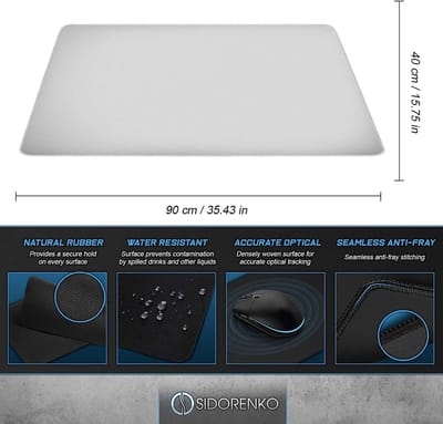 Famanu - XXL Gaming Muismat – 900 x 400 mm – randloze randen – anti-slip – XXL verlengde Mouse Pad – bureauonderlegger – speciaal oppervlak verbetert snelheid en precisie – wit