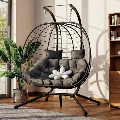 Dubbele Hangstoel - Schommelstoel Buiten - Ontspannen Zitten - Inclusief Kussens - 184x137 cm - Zwart
