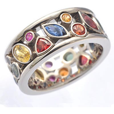 Huitan Kleurrijke Dames Hol Uit Geometrische Steen Ringen Cocktailfeest Vrouwelijke Vingerring Fancy Stijlvolle Ringen Sieraden 6&Silver Plated