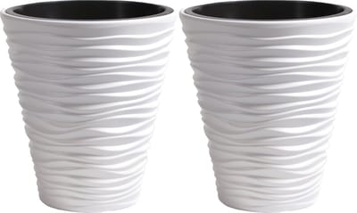Prosperplast Plantenpot/bloempot Sand Dunes - 2x - buiten/binnen - kunststof - wit - D35 x H38 cm - met binnenpot