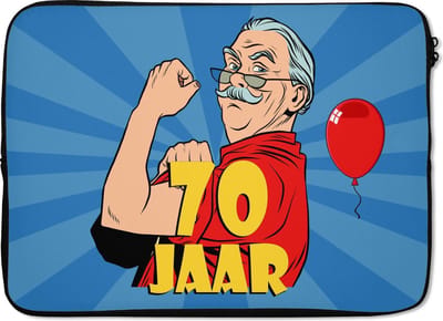 Laptophoes 14 inch - Man - 70 Jaar verjaardag - Jubileum - Laptop sleeve - Binnenmaat 33x23 cm - Zwarte achterkant