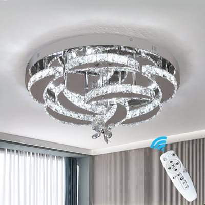 Crystal LED Kroonluchter - Met Afstandsbediening - Moderne Lamp - 50 cm - Kristallen Kroonluchter - Chroom - Woonkamer Lamp - Plafonniere