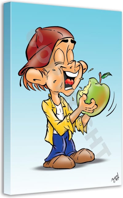 Tandarts Cartoon op canvas - Roland Hols - Appel - 60 x 40 cm - Houten frame 4 cm dik - Orthodontist - Mondhygiënist