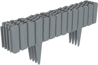 2,3M Houtlook Borderrand - Gazonrand kunststof bloemperkrand tuinhekwerk palissade maairand trottoirbanden, houtlook palissade, bloemperkrand tuinhekwerk van polypropyleen - 57x23cm per stuk - 4 stuks, Grijs
