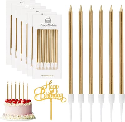 Cosensi - Verjaardagskaarsen - Champagne - Dun en lang - 36 Stuks - Decoratief voor Taarten - Geschikt voor Verjaardagen en Feesten