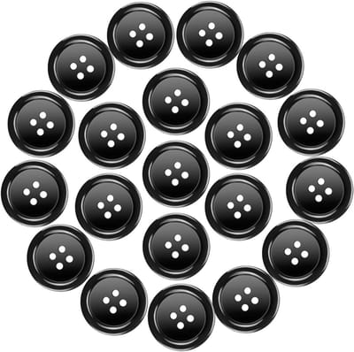 Ronde 25mm zwarte knopen met 4 gaten, 20 stuks voor naaien, kleding en ambachtelijke projecten met opbergdoos