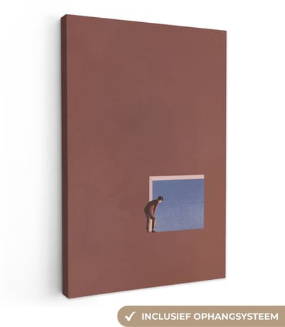 Canvas - Abstract - Man - Raam - Muur - Abstracte - 20x30 cm - Canvasdoek - Schilderij