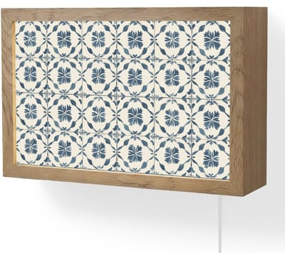 Wandlamp 30x20 cm - Oplaadbaar - Grafisch - Tegel - Blauw - Wandlampen binnen woonkamer - Slaapkamer lamp met kabel - Decoratieve nachtlamp - Vloerlamp snoer