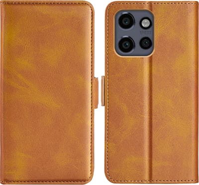 MobyDefend Hoesje - Geschikt voor Motorola Edge 50 Neo / Edge 60 Neo - Luxe Wallet Book Case (Sluiting Zijkant) - Lichtbruin