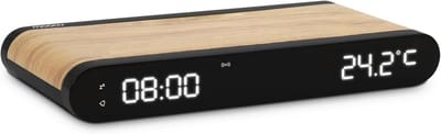 Houten wekker met inductielader en temperatuurdisplay – 3-in-1 functie voor moderne slaapkamers