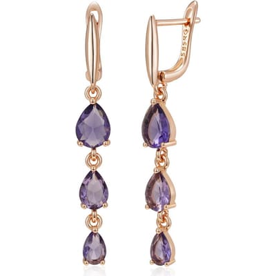 Glanzende Paarse Natuurlijke Zirkoon Hangende Oorbellen Voor Vrouwen Trend Roségoud Kleur Bruid Bruiloft Fijne Sieraden Kristal Cadeau beige