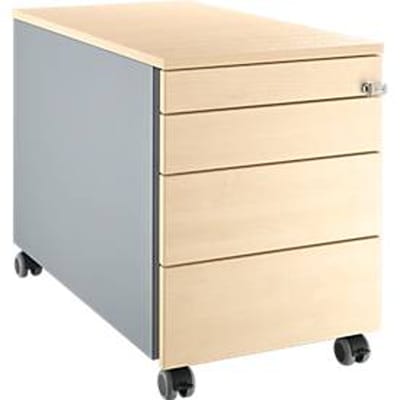 Schäfer Shop  Genius Verrijdbaar ladeblok 1233, met greepuitsparing B 435 x H 577 mm, blank aluminium/blank aluminium/esdoornpatroon