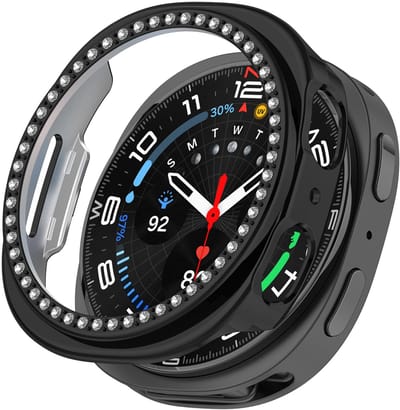 Stravo Luxe diamant hoesje voor Samsung Galaxy Watch 9 40mm / Samsung Galaxy Watch 8 40mm – Semi Cover Hard Case – Beschermend Horlogekastje zonder screenprotector – Zwart