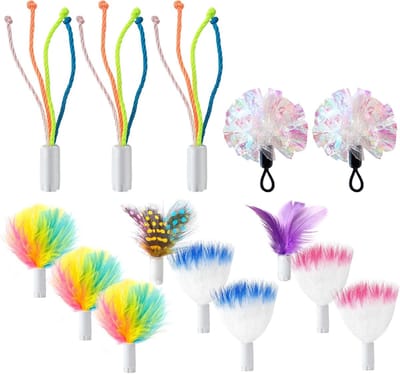 14-delige kattenspelletjes vervangende interactieve kitten veerspelletjes voor binnenkatten met Mylar kreukballen veelkleurig pakket voor binnenoefening..