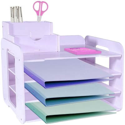 Unyqoos ® Multifunctionele Witte Schrijfblad Organizer met 4 Verdiepingen en Verplaatsbare Stifthouder voor Bureau