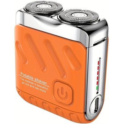 Heren Mini Elektrisch Scheerapparaat Dubbel Scheerhoofd Waterdicht Oplaadbaar Scheerapparaat Reis Roterend Scheerapparaat Draagbaar Haar Baard Trimmer Tool oranje