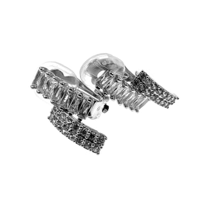 Clip-on Oorbellen Dames - Gerhodineerd - 20mm Langwerpige Oorclips met Heldere Zirkonias