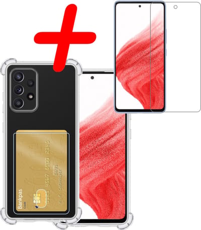 Hoesje Geschikt voor Samsung Galaxy A53 - Met Screenprotector - En Pashouder - En Kaarthouder - Telefoon Hoes Shockproof - Siliconen Case - Back Cover - Shock Proof - Pasjes Houder - Transparant