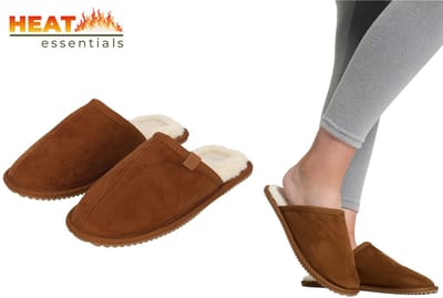 Heat Essentials - Suede Pantoffels Dames - Cognac - 37/38 - Pantoffels Dames - Instap Sloffen Dames