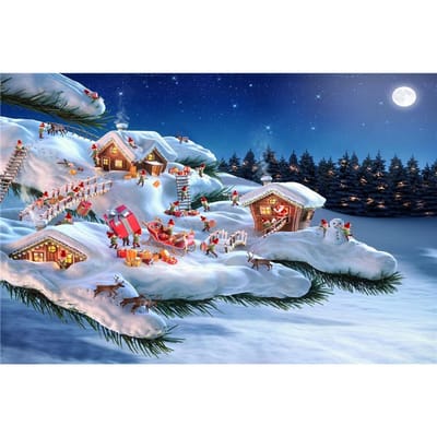 Peinture diamant paysage de neige, broderie complète de diamant rond, mosaïque de père noël, strass, bricolage 20X30CM blue