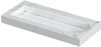INK Pitch Wastafel Keramische Slab Centraal met Drain en Front en Side Skirts Zonder Kraangat - 1000x450x90 mm - Statuario Glans