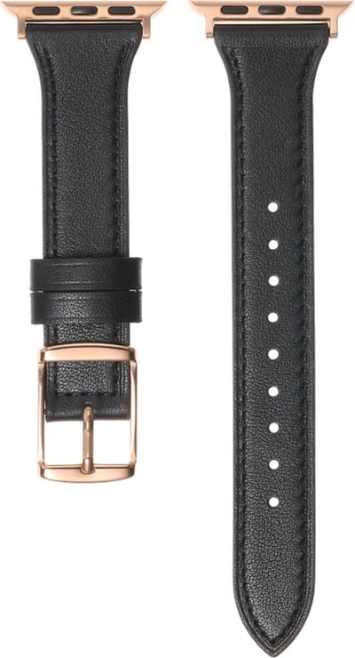 Leren bandje - geschikt voor Apple Watch 1/2/3/4/5/6/7/8/9/10/11/ SE (1,2,3) met maat 38 mm / 40 mm / 41 mm en 42 mm (Watch 10/11) - zwart
