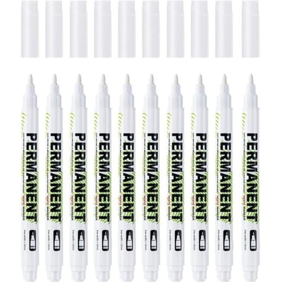 10 Pièces Marqueur Blanc Résistant à l'Eau Peinture à l'Alcool Stylo de Peinture à l'Huile pour Pneus Graffitis Stylo Gel Permanent pour Tissu Bois Cuir 10MM