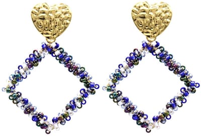 Oorbellen - Hart met Glaskralen - RVS - 5 cm - Blauw – valentijn – cadeau
