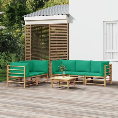 vidaXL - 6-delige - Loungeset - met - kussens - bamboe - groen