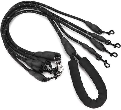 Tangle-Free Hondenriem voor Meerdere Honden, Verstelbare Nylon Leash met Zachte Handgreep voor Wandelen en Training van Twee tot Vier Honden (Zwart)