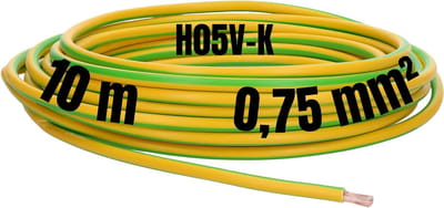 Kalitec 10 meter H05V-K 0,75 mm² groen-geel bedradingskabel I kernkabel I PVC enkeladerig I meeraderig 0,75mm2 I bedrading fijnaderig I enkele kabel I kabel massief I kabel vlamvertragend