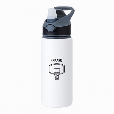 Hacebo® - Basketbal met eigen naam waterfles met rietje zwart - Basketbal - Basketballer - Sport - water fles - 650ML