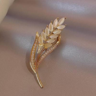 Hoge -Kwaliteit Strass Broche Opaal Tarweaar Knop Speld Temperament Kleding Korte -Mouw Accessoires brown