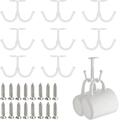 Set van 8 Witte Koppelhaken met Schroeven voor Onder Plank, Ideaal voor Koffiemokken en Keukenopslag
